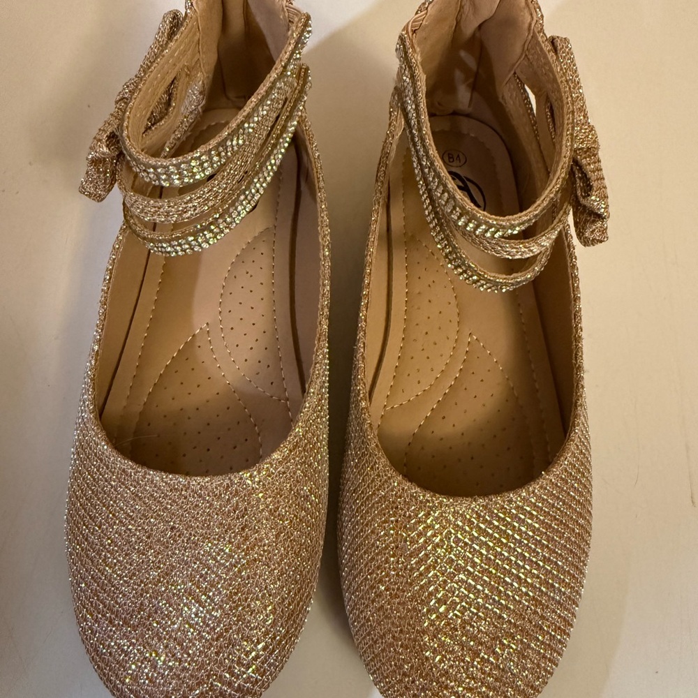 Sparkling Rose Gold Ankle-Strap Women's Flats